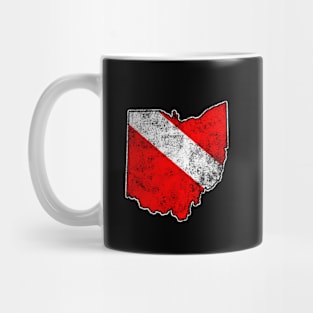 Ohio Dive Flag Scuba Diving State Map Dive Flag Distressed Mug